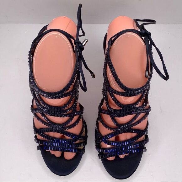 Gianni Bini Crystal Navy Blue Rhinestone Sandal Heels Women's Shoes Sz 7.5 - Picture 4 of 11